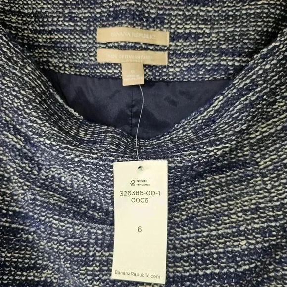 NWT Banana Republic Womens Blue Beige Lined Tweed Side Zip Skirt Size 6 - Picture 2 of 9